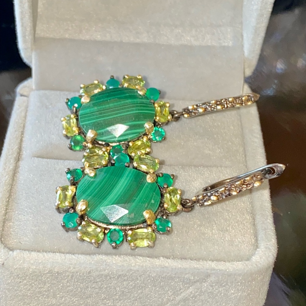 Royal Genuine Malachite Earrings with Gemstone Accents - Picture 13 of 14